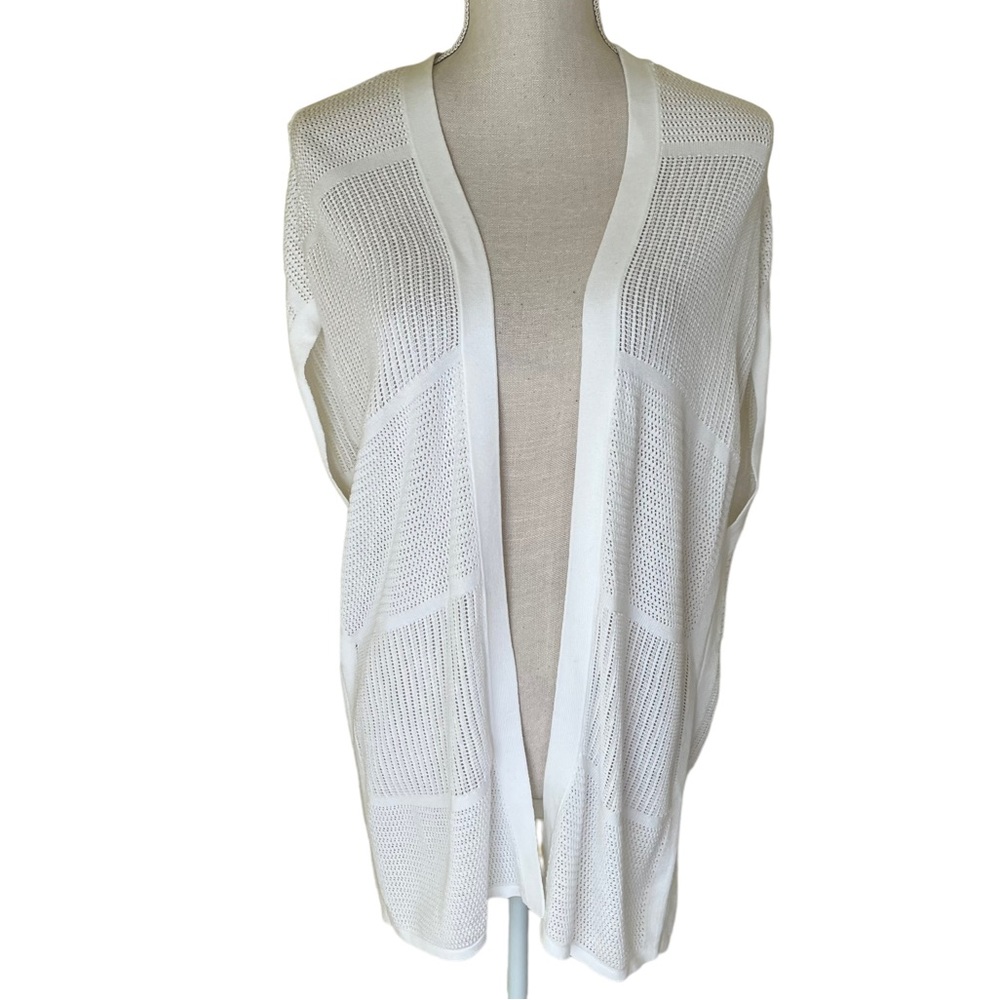 Talbots White Mixed Knit Sleeveless Open Front Sweater Vest S